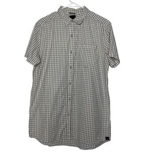 Krew Gray Gingham Plaid Short Sleeve Button Up Shirt Size Large